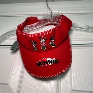 Disney Minnie Mouse Visor Disneyland Resort Red Polka Dot Retro Girls Summer